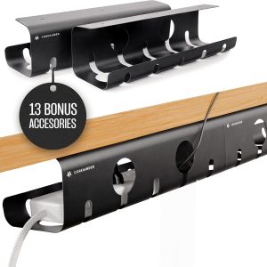 No-Drill Under Desk Cable Tray - 2-Pack Wire & Cord Organizer - Standing Desk Cable Management - Power Strip Holder - M