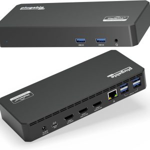 Plugable USB C Triple Display Docking Station with Laptop Charging, for Thunderbolt, USB4, or USB-C Systems, Compatible with Windows, macOS, ChromeOS laptops (3X HDMI, 6X USB 5Gbps Ports, 100W PD)